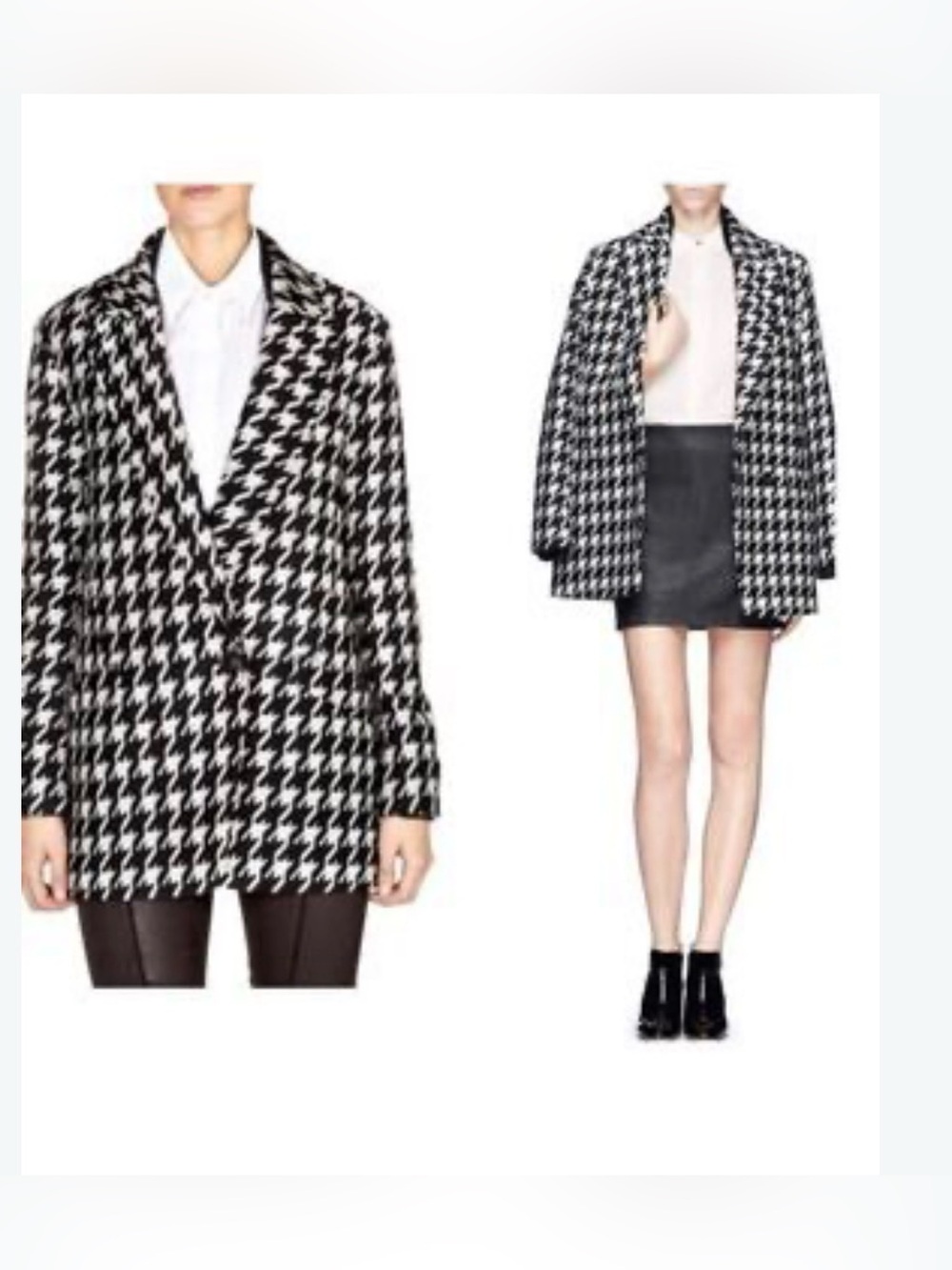 Theory - Classic Houndstooth Shawl Collar Coat - Black & White